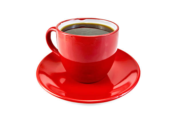 istock Coffee in red cup with saucer 625988678