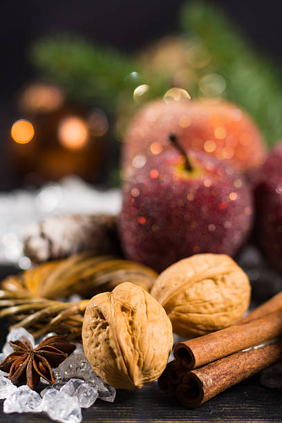 istock Christmas decoration, close up, apples and pears 625996930