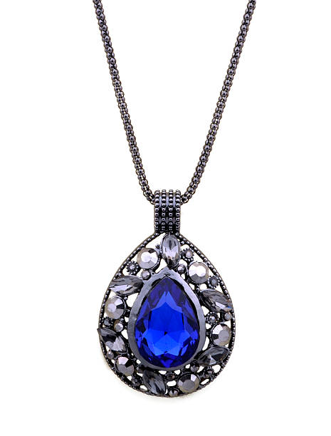 istock Blue pendant on a chain on a white background 625997642