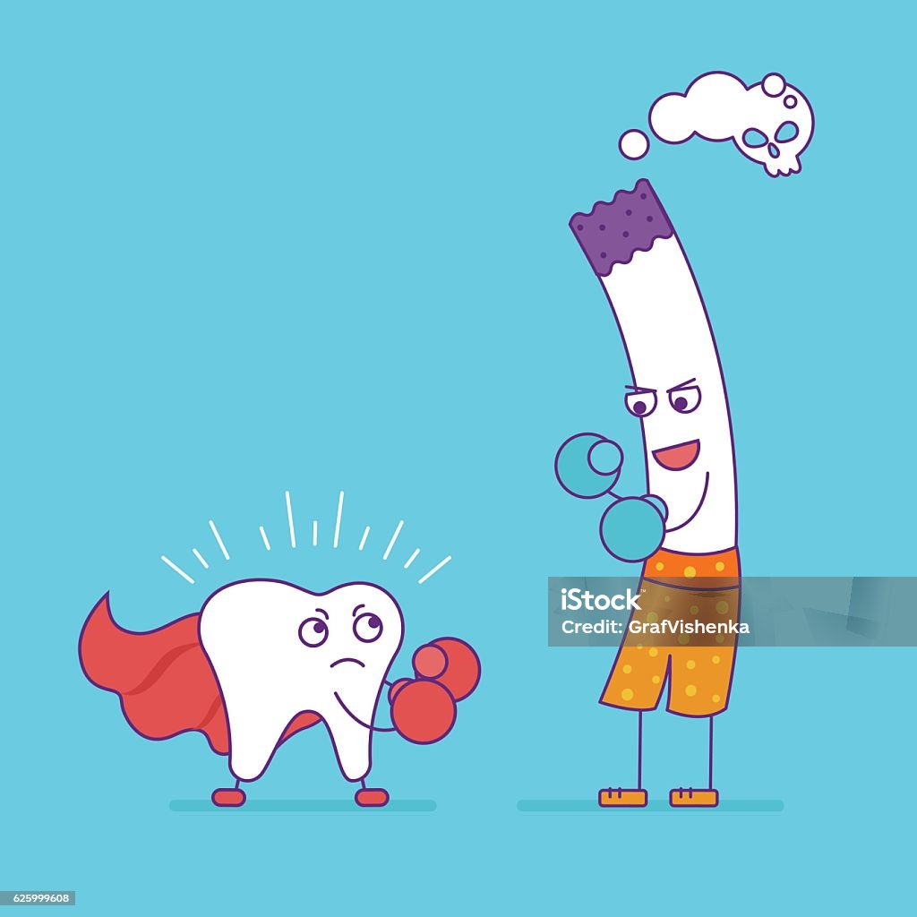 White Tooth Fighting Or Boxing With Cigarette Cartoon Character Stock  Illustration - Download Image Now - iStock