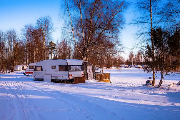 istock Camping with caravans in winter 626001192