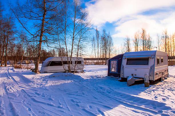 istock Camping with caravans in winter 626001310