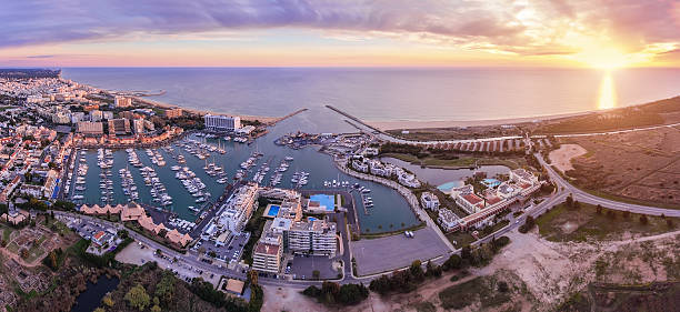 Aerial. Panorama from the sky, tourist resort Vilamoura. stock photo