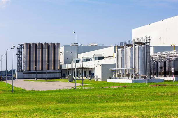 istock White buildings of modern factory 626001872