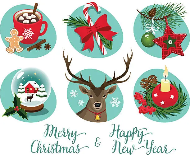 Vector illustration of Christmas symbols and decorations