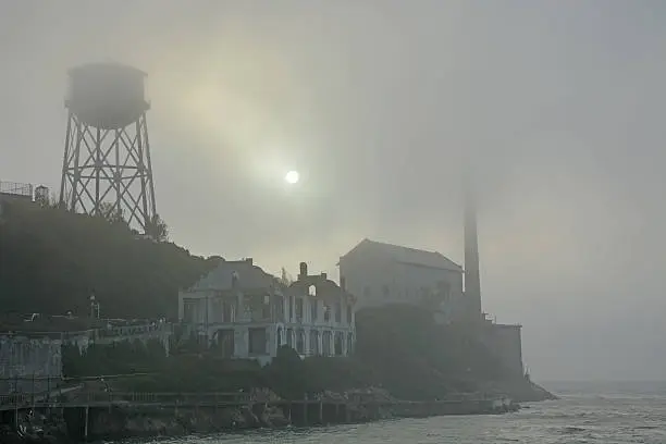 Photo of Alcatraz Island in San Francisco during the huge fog