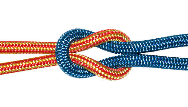 istock reef knot, yellow and blue ropes. 626005050