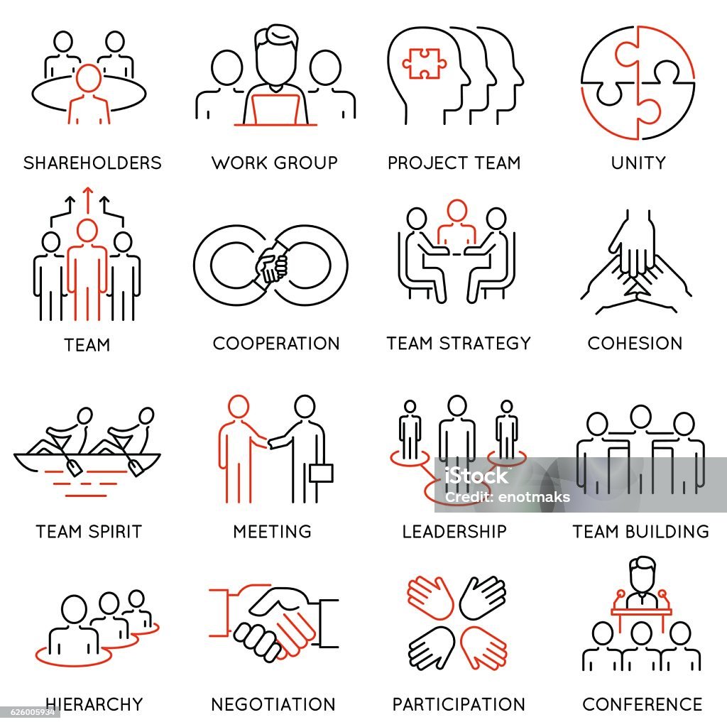 Business Process, Teamwork und Personalmanagement-Symbole - Lizenzfrei Icon Vektorgrafik