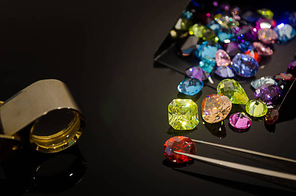 Jewel or gems on black shine color, Collection of stock photo