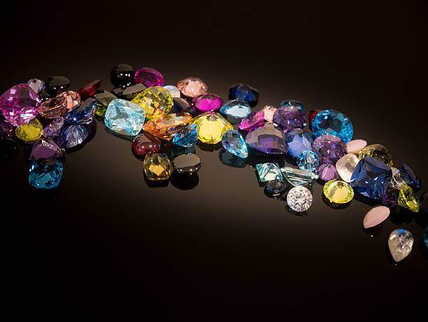 Jewel or gems on black shine color, Collection of stock photo