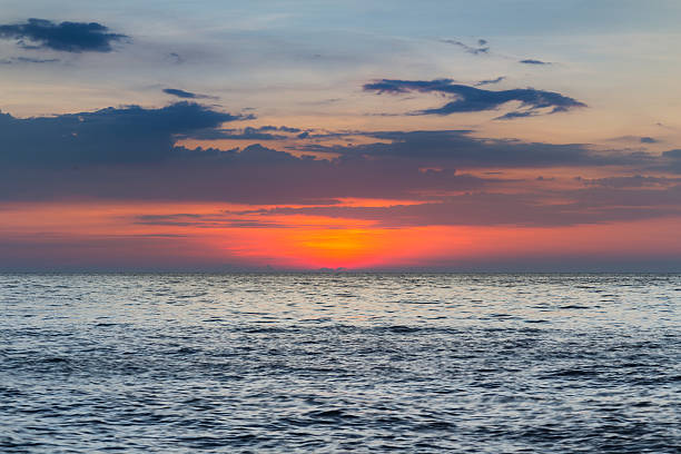 istock Sunset over the seacoast skyline, natural landscape background 626008048