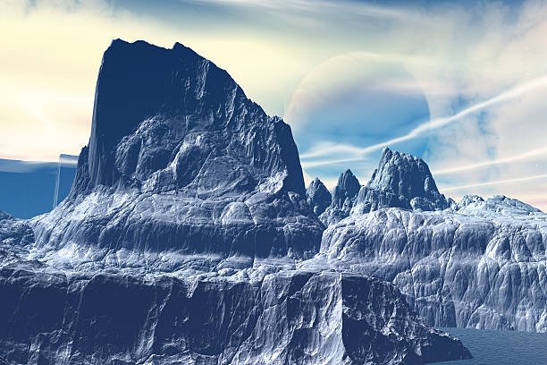 istock Fantasy alien planet. Mountain and lake. 3D illustration 626009276