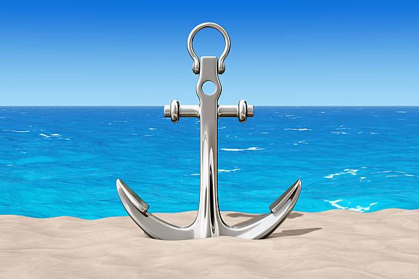 istock Nautical Anchor on the Sand Sunny Beach. 3d Rendering 626009340