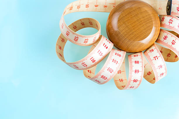 istock Yo-yo effect concept. Wooden yoyo with centimeter measure. 626009354