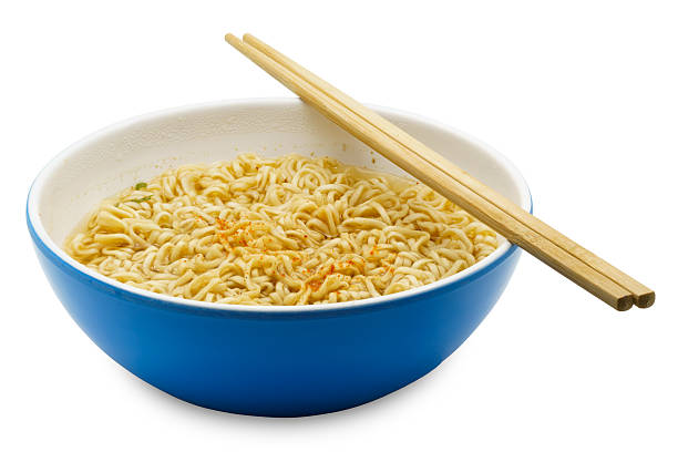 istock Cooked instant rice noodles in a blue bowl 626010346