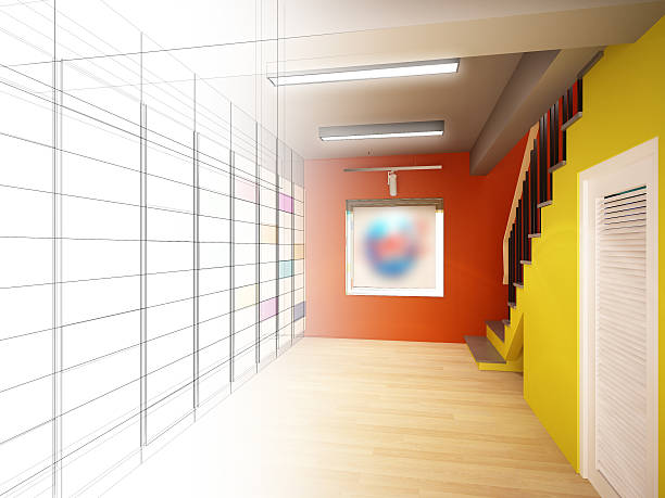 istock sketch design of interior stair hall ,3d rendering 626010566