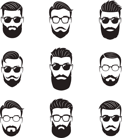 Set Of Vector Bearded Men Faces Hipsters With Different Hairstyles Stock  Illustration - Download Image Now - iStock