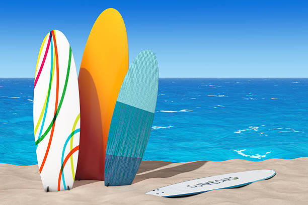 istock Colorful Summer Surfboards on the Sand Sunny Beach. 3d Rendering 626037416