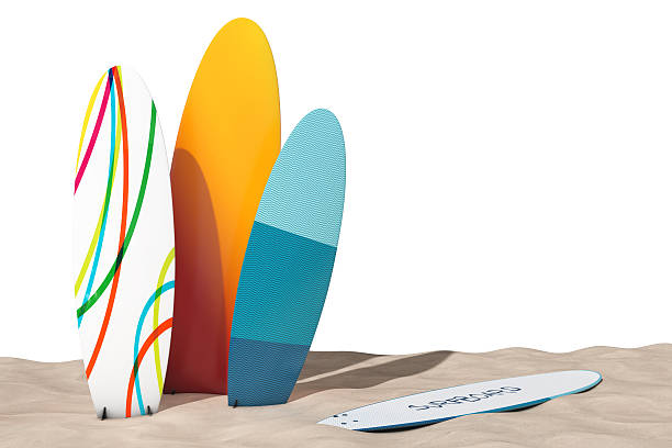 istock Colorful Summer Surfboards on the Sand Sunny Beach. 3d Rendering 626037446
