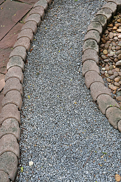 istock Gray gravel walking path in a garden 626037654