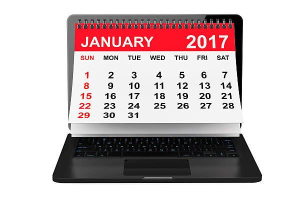 istock January 2017 calendar over laptop screen. 3d rendering 626039140