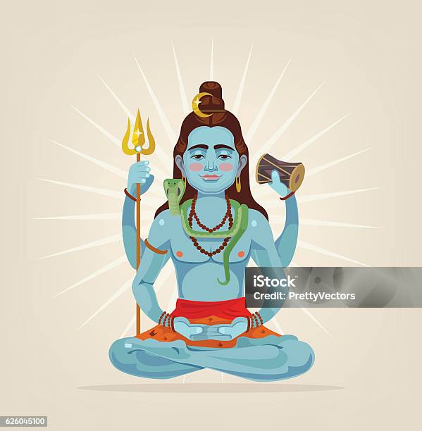 God Shiva Character Sitting In Lotus Position Stock Illustration - Download  Image Now - Escrima, Shiva, Cartoon - iStock