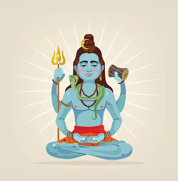 Vector illustration of God Shiva character sitting in lotus position