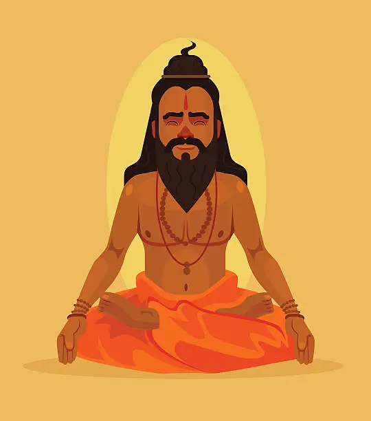 Vector illustration of Meditating yogi man character. Vector flat cartoon illustration