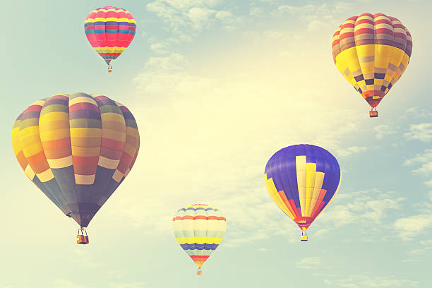 istock Hot air balloon on sun sky with cloud, vintage and 626056036