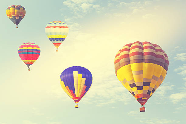 istock Hot air balloon on sun sky with cloud, vintage and 626056070