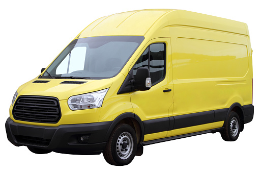 Yellow van isolated on a white background.