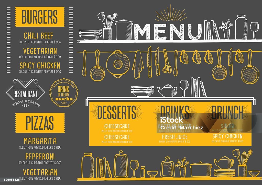 Carte du restaurant, nourriture template set de table. - clipart vectoriel de Menu libre de droits