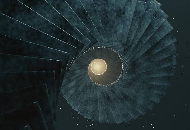 Spiral stair in cosmos between stars 3d render