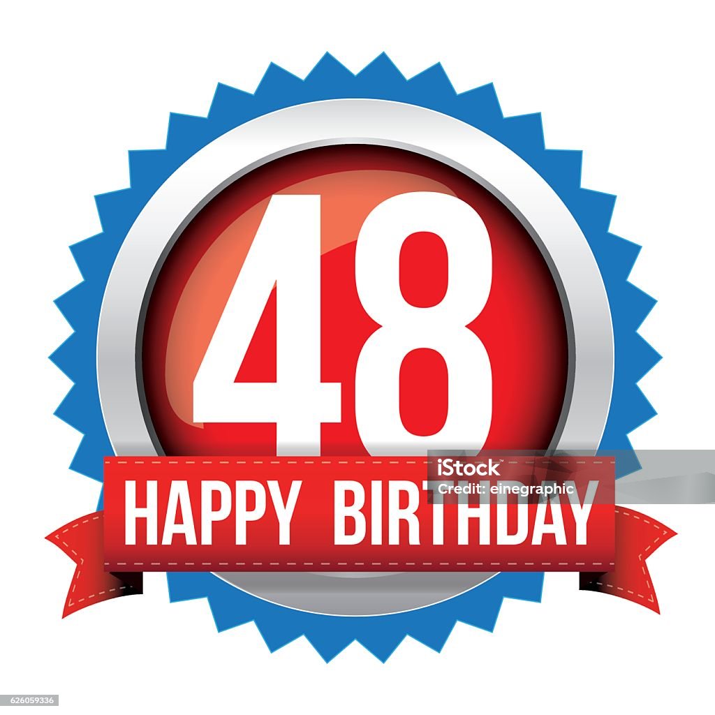 Ruban de badge joyeux anniversaire de quarante-huit ans - clipart vectoriel de 45-49 ans libre de droits