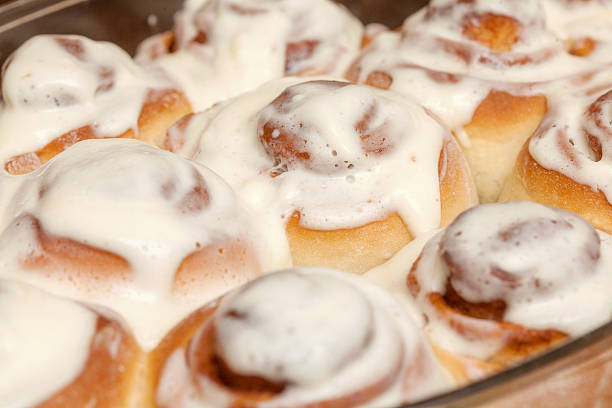 istock Stack of freshly cinnabon, French buns with cinnamon and cream 626061072
