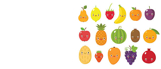 ilustrações, clipart, desenhos animados e ícones de frutas fofas coletoin - isolated on white fun orange food