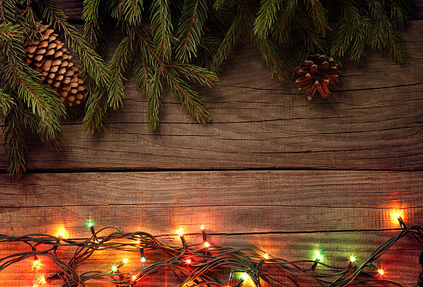 istock Christmas Tree and decorations on wooden background 626067120