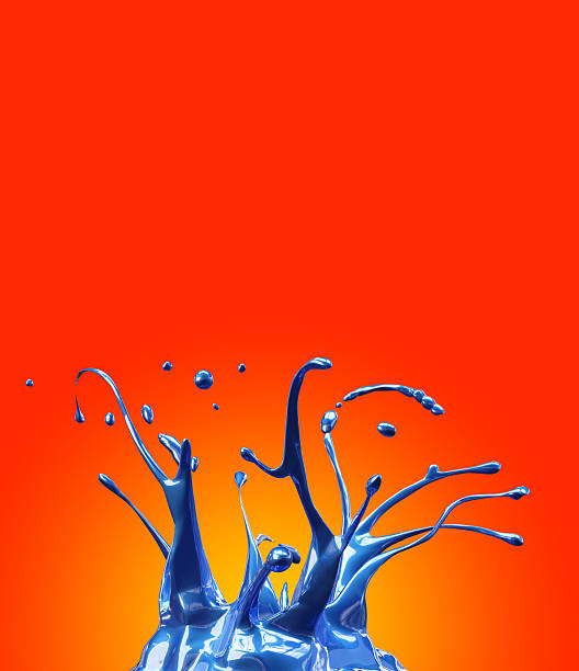 istock Blue car paint splash mirrored on  yellow and orange background 626068584