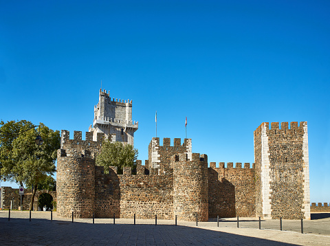 Beja, Portugal - November 30, 2016. Walls and keep tower of Castelo de Beja (Castle of Beja).