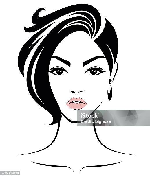 Women Short Hair Style Icon Logo Women Face Stock Illustration - Download Image Now - Abstract, Adult, Arts Culture and Entertainment