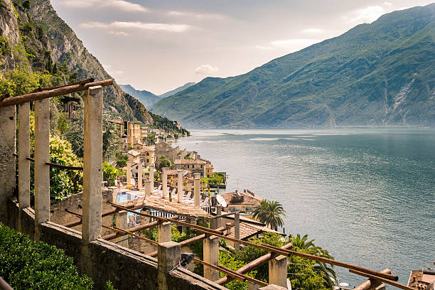 Bay of water with cliff on Limone Sul Garda.