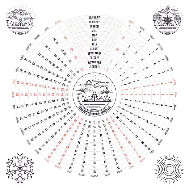 Vector illustration of Circle Calendar 2017
