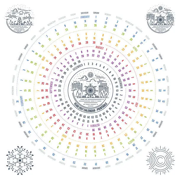 Vector illustration of Circular Calendar 2017