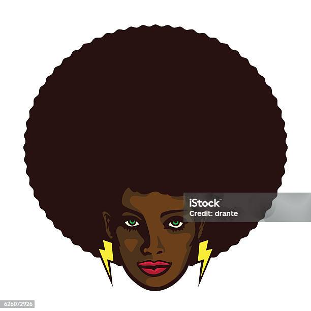 Groovy Cool Black Woman Face With Afro Hair Vector Illustration Stock Illustration - Download Image Now