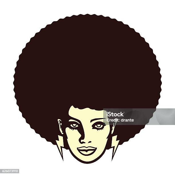 Groovy Woman Face With Afro Hairstyle Vector Illustration Stock Illustration - Download Image Now