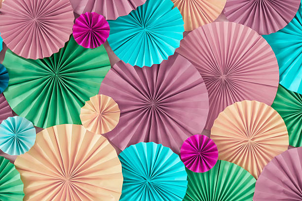 istock Colorful pastel romantic background wall with multicolored paper circles 626076026