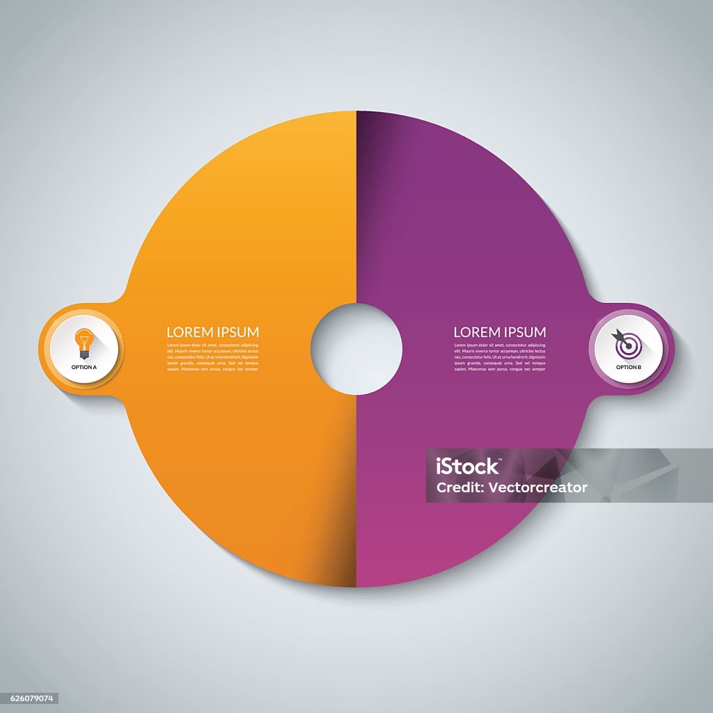 Vector infographic elements. Circle business template with 2 options Vector infographic elements. Circle business template with 2 options, parts, steps or segments. Can be used for diagram, graph, presentation, chart, report, data visualization, web design Two Objects stock vector