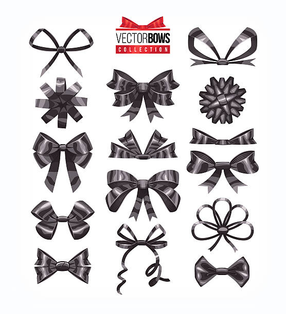 ilustrações de stock, clip art, desenhos animados e ícones de set of black bows. vector illustration. - jubilee bow gift red