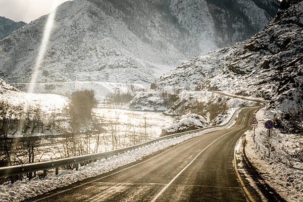 Altai Mountains, road, winter