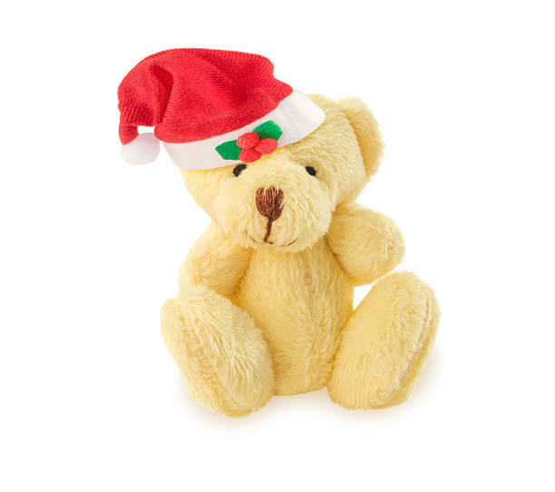 istock Teddy bear with red Santa hat on white. 626086584